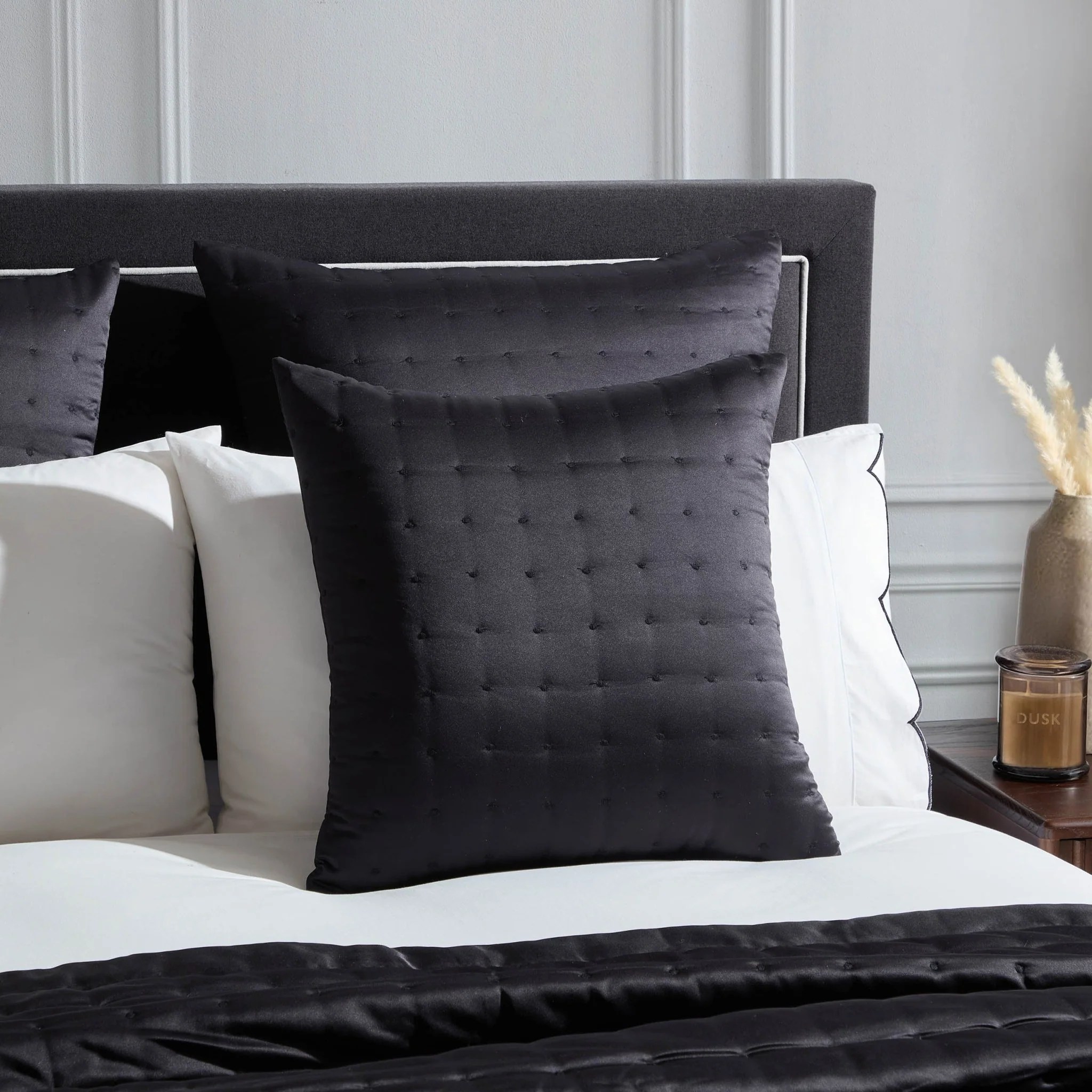 Vienna Quilted Satin Cushion Cover - Black