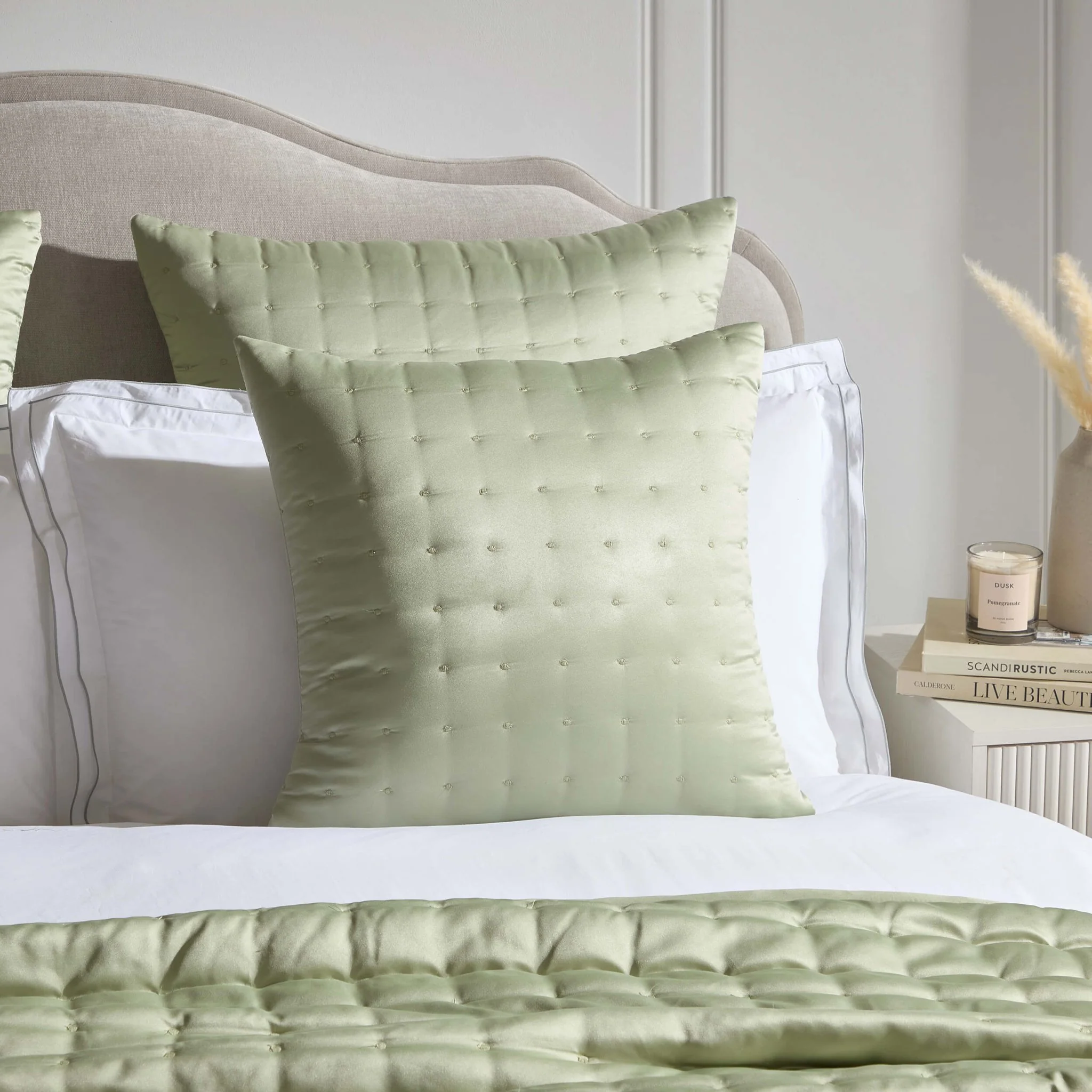 Vienna Quilted Satin Cushion Cover - Sage