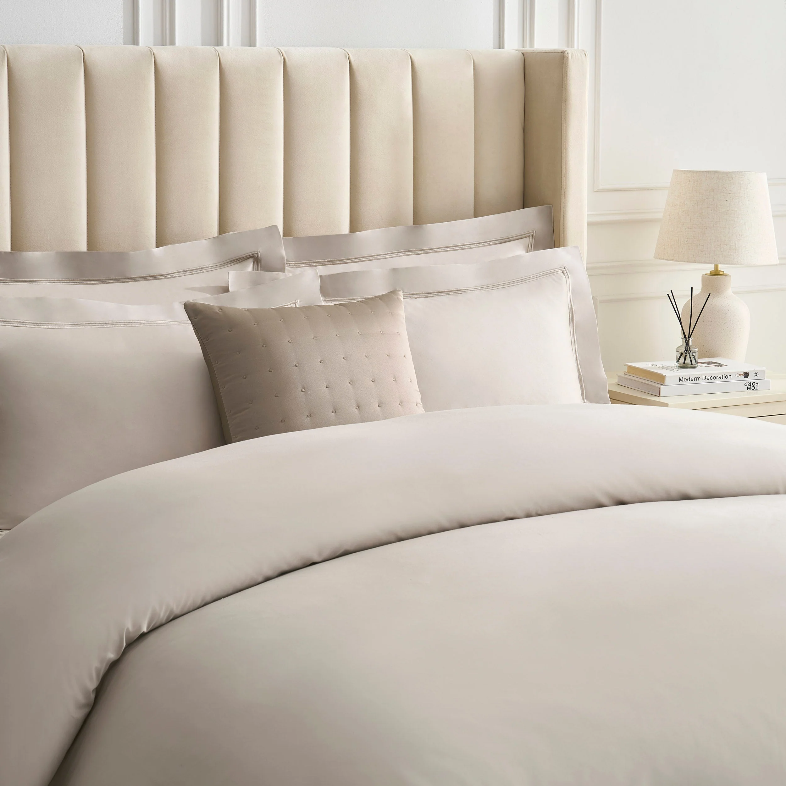 Vienna Quilted Satin Cushion Cover - Taupe - Image 2