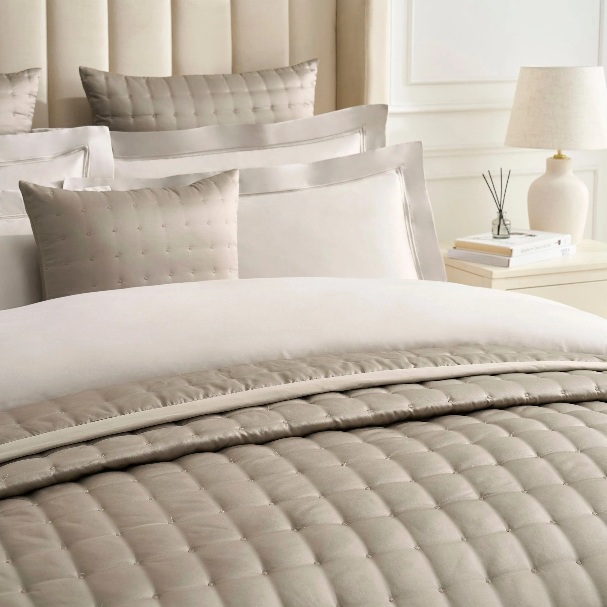 Vienna Quilted Satin Cushion Cover - Taupe - Image 3