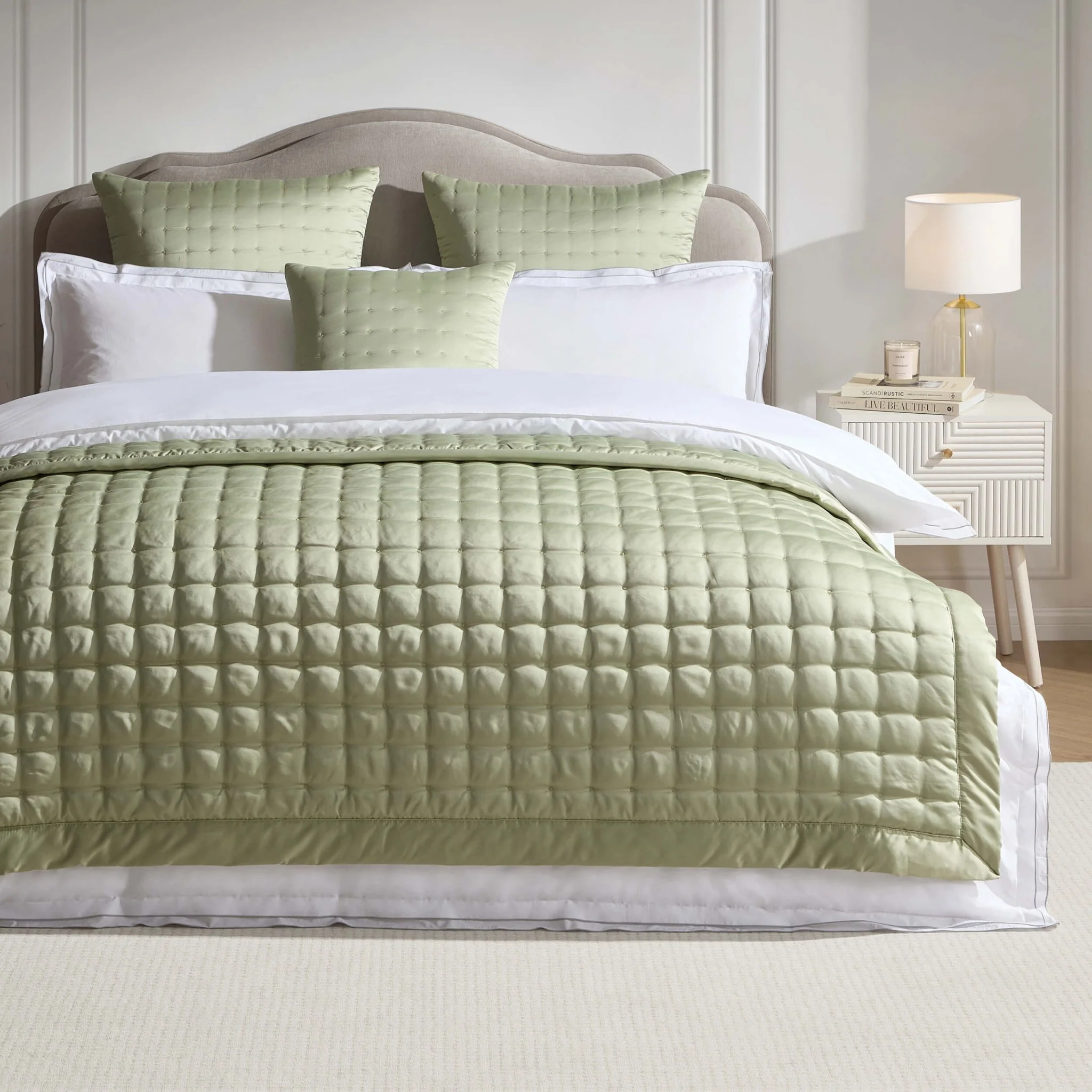 Vienna Quilted Satin Throw 1.5m x 2m - Sage