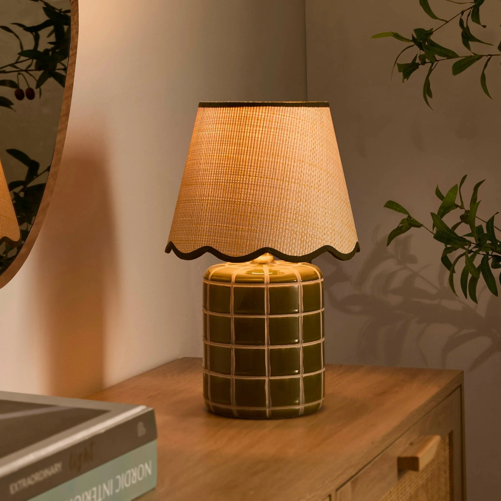 Vivienne Carved Ceramic Table Lamp - Green