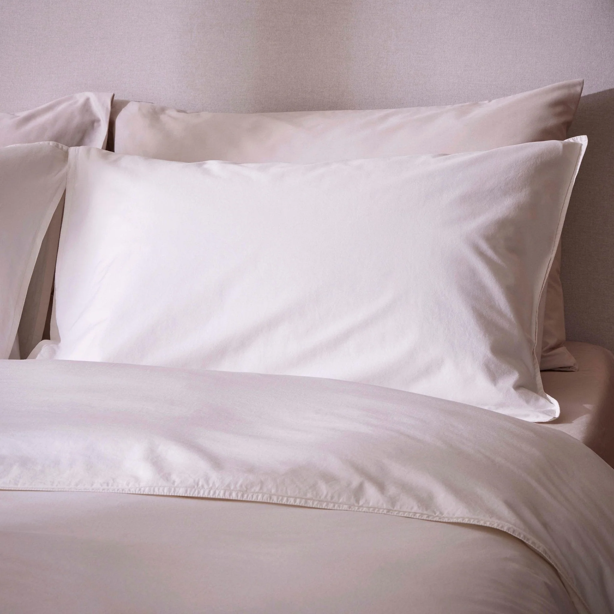 Washed Cotton 200 Thread Count Plain Dye Duvet Cover & Pillowcase Set - Off White - Image 3
