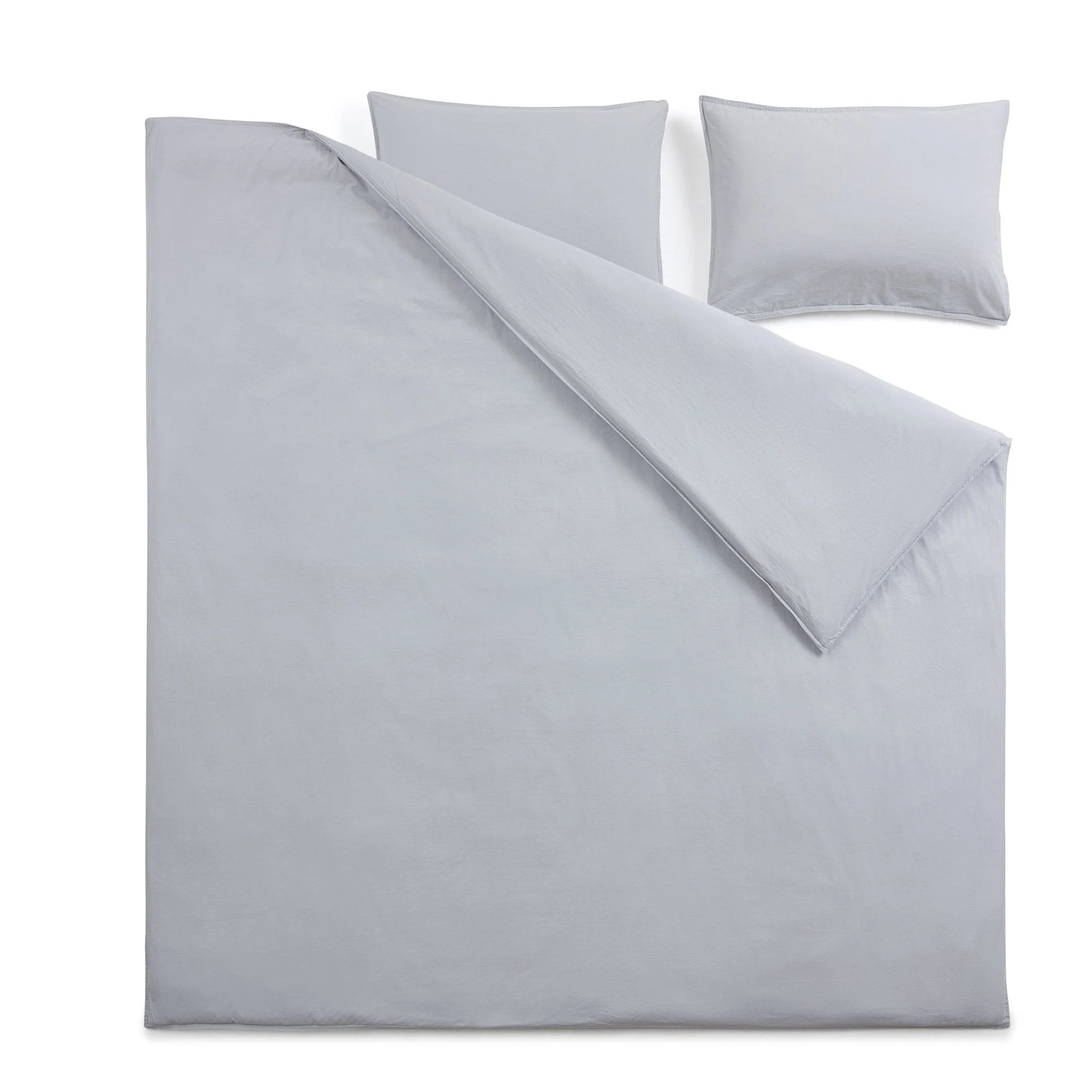 Washed Cotton 200 Thread Count Plain Dye Duvet Cover & Pillowcase Set - Dove Grey - Image 3