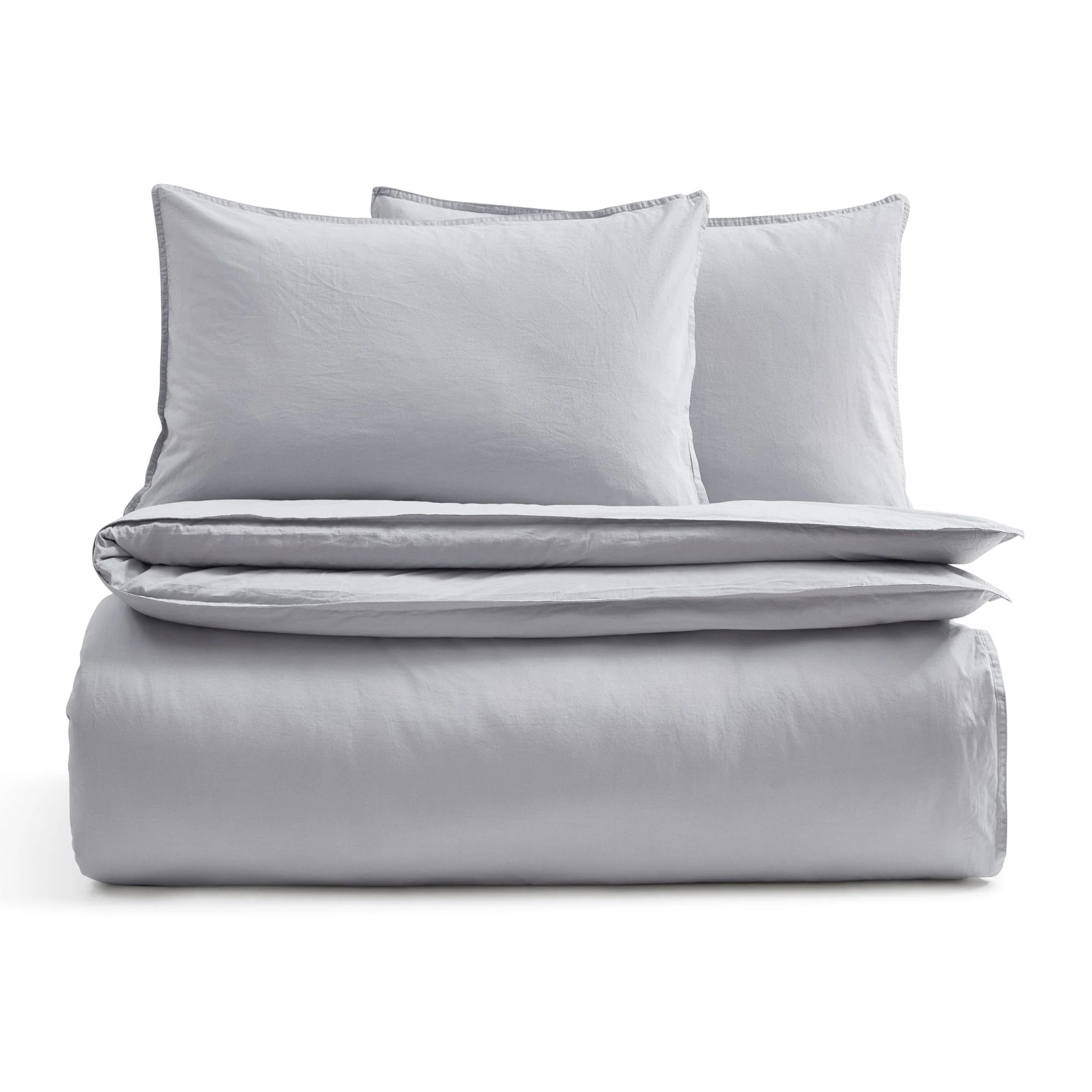Washed Cotton 200 Thread Count Plain Dye Duvet Cover & Pillowcase Set - Dove Grey - Image 5