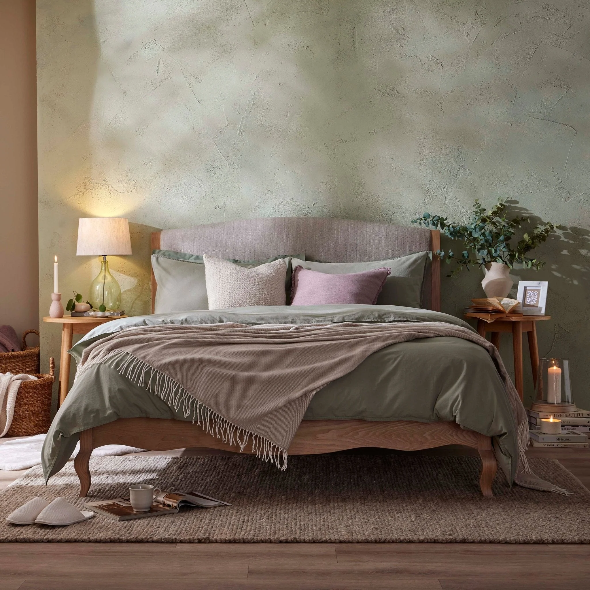 Washed Cotton 200 Thread Count Plain Dye Duvet Cover & Pillowcase Set - Olive - Image 3