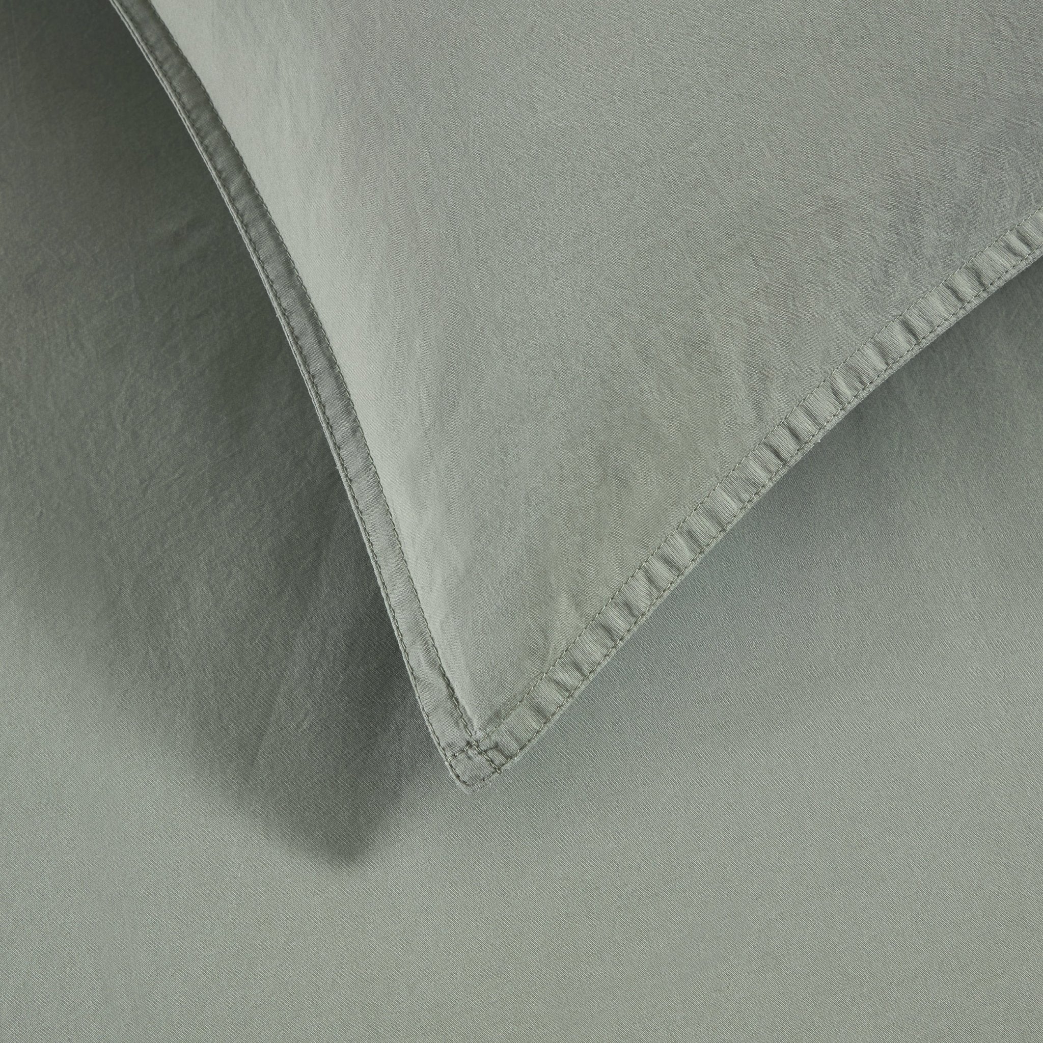 Washed Cotton 200 Thread Count Plain Dye Duvet Cover & Pillowcase Set - Olive - Image 6