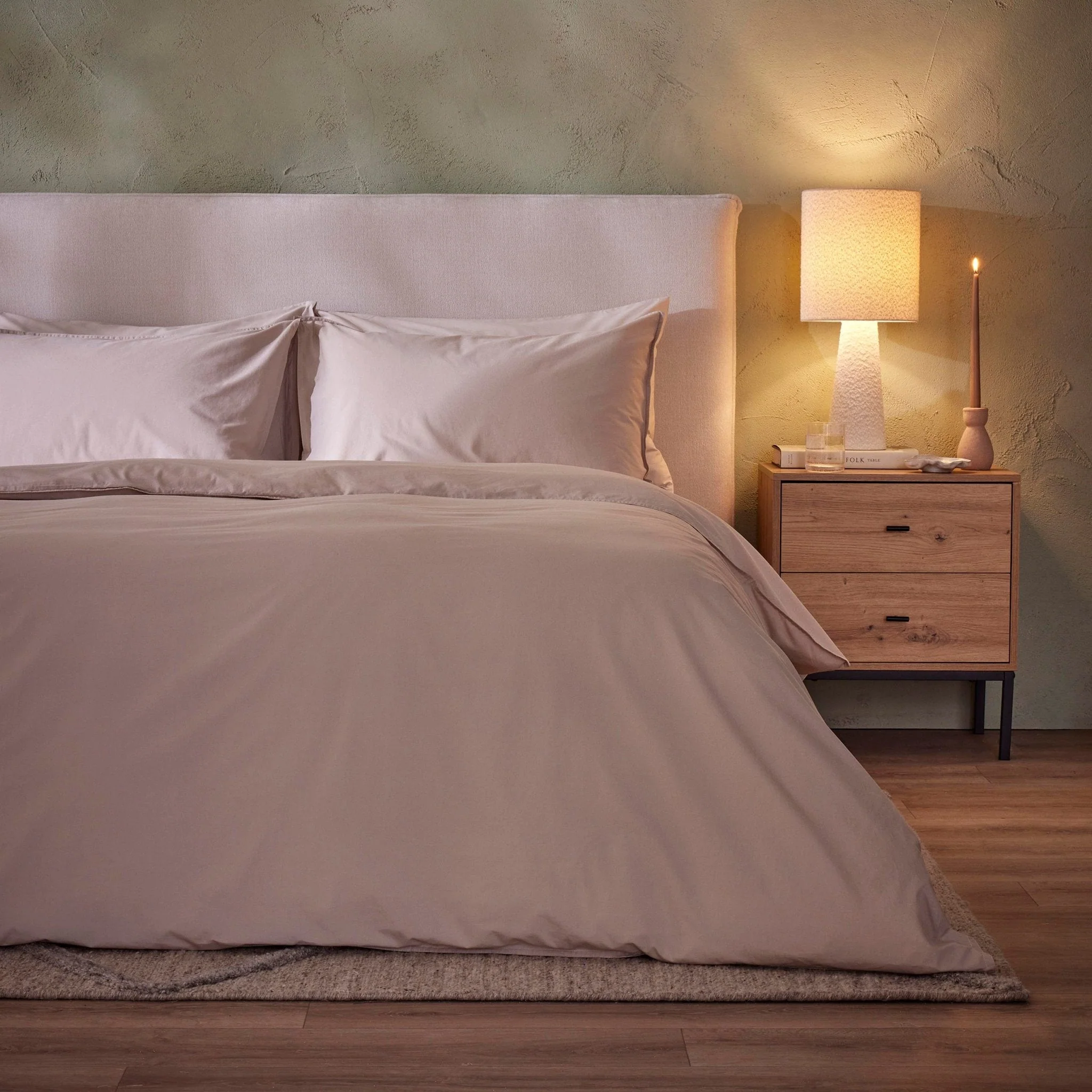 Washed Cotton 200 Thread Count Plain Dye Duvet Cover & Pillowcase Set - Natural