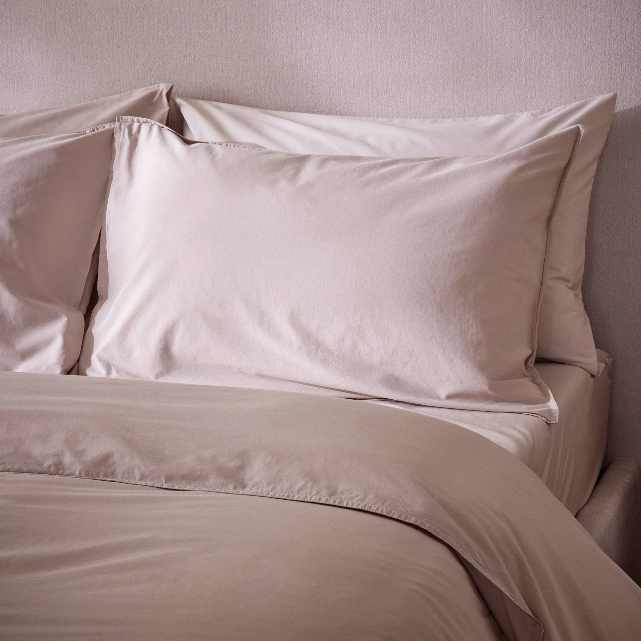 Washed Cotton 200 Thread Count Plain Dye Duvet Cover & Pillowcase Set - Natural - Image 3
