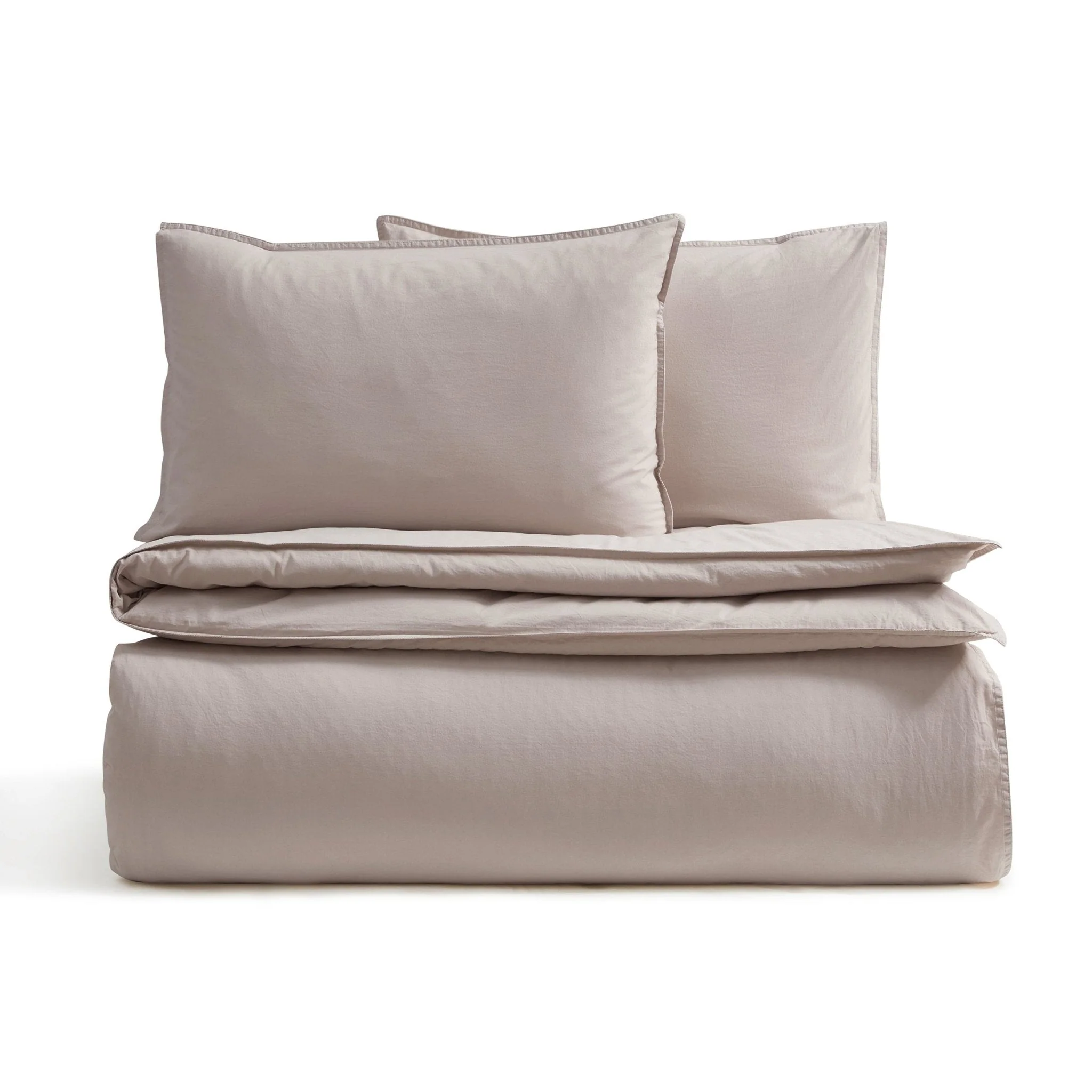 Washed Cotton 200 Thread Count Plain Dye Duvet Cover & Pillowcase Set - Natural - Image 5