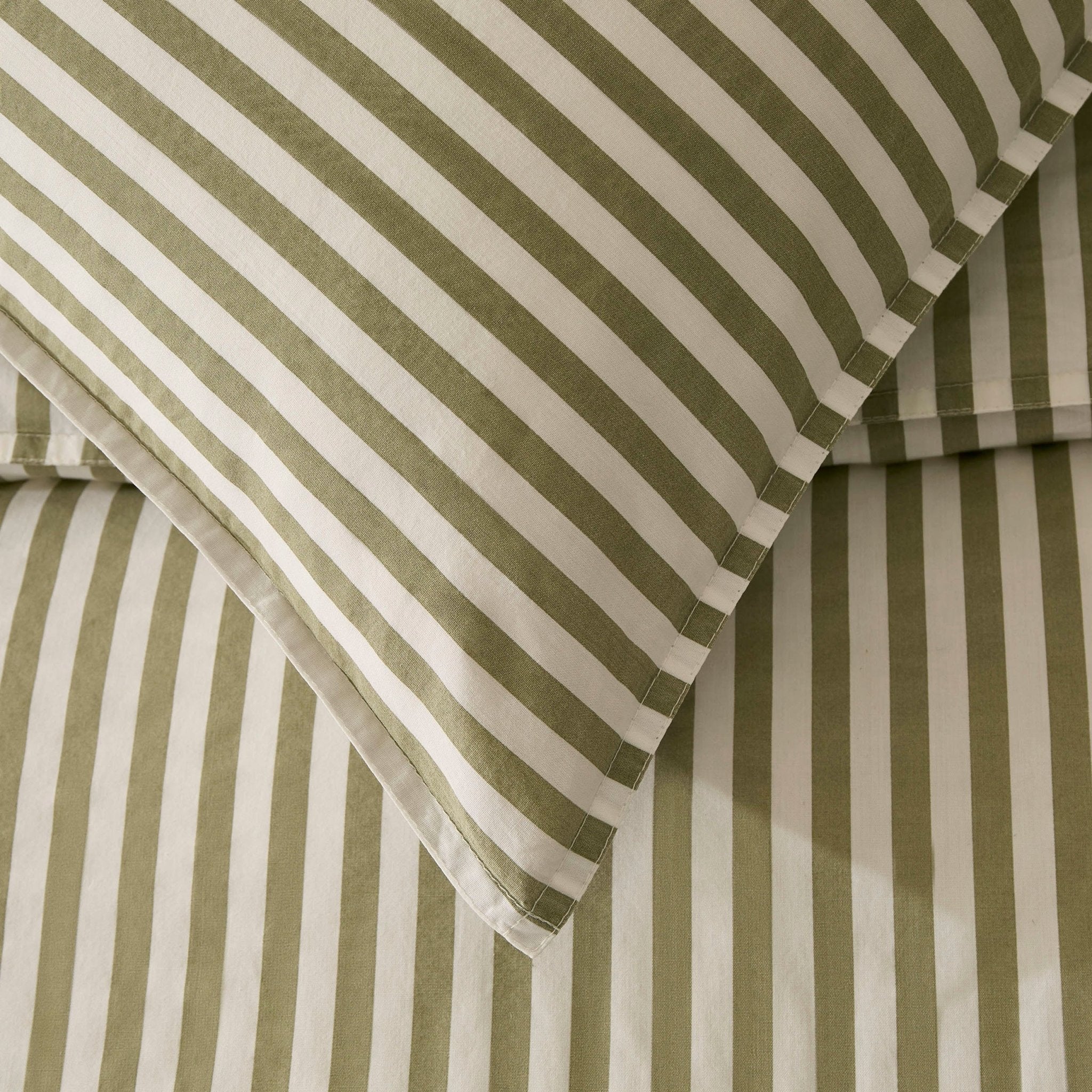 Washed Cotton Printed Stripe 200 Thread Count Duvet Cover & Pillowcase Set - Olive - Image 5