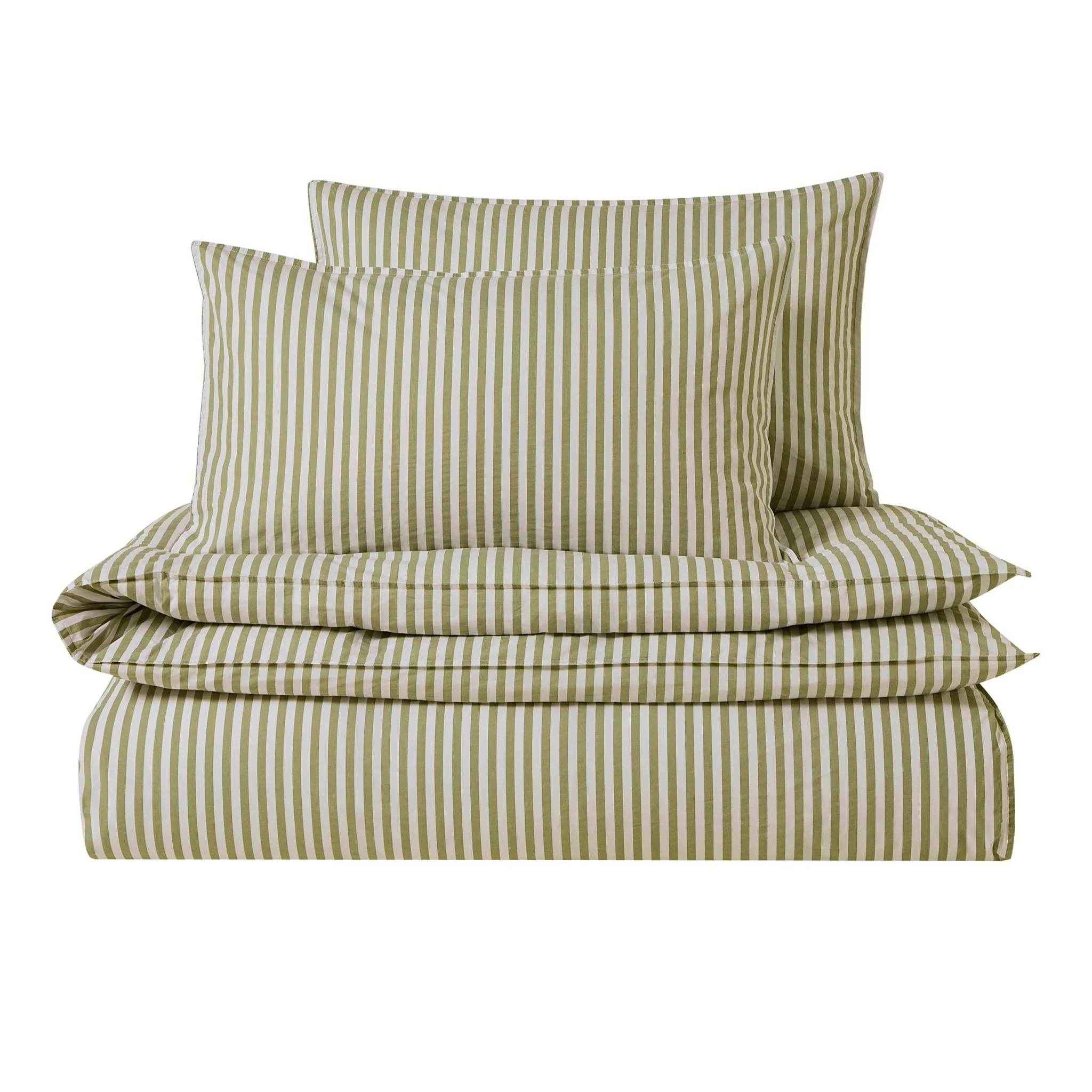 Washed Cotton Printed Stripe 200 Thread Count Duvet Cover & Pillowcase Set - Olive - Image 6