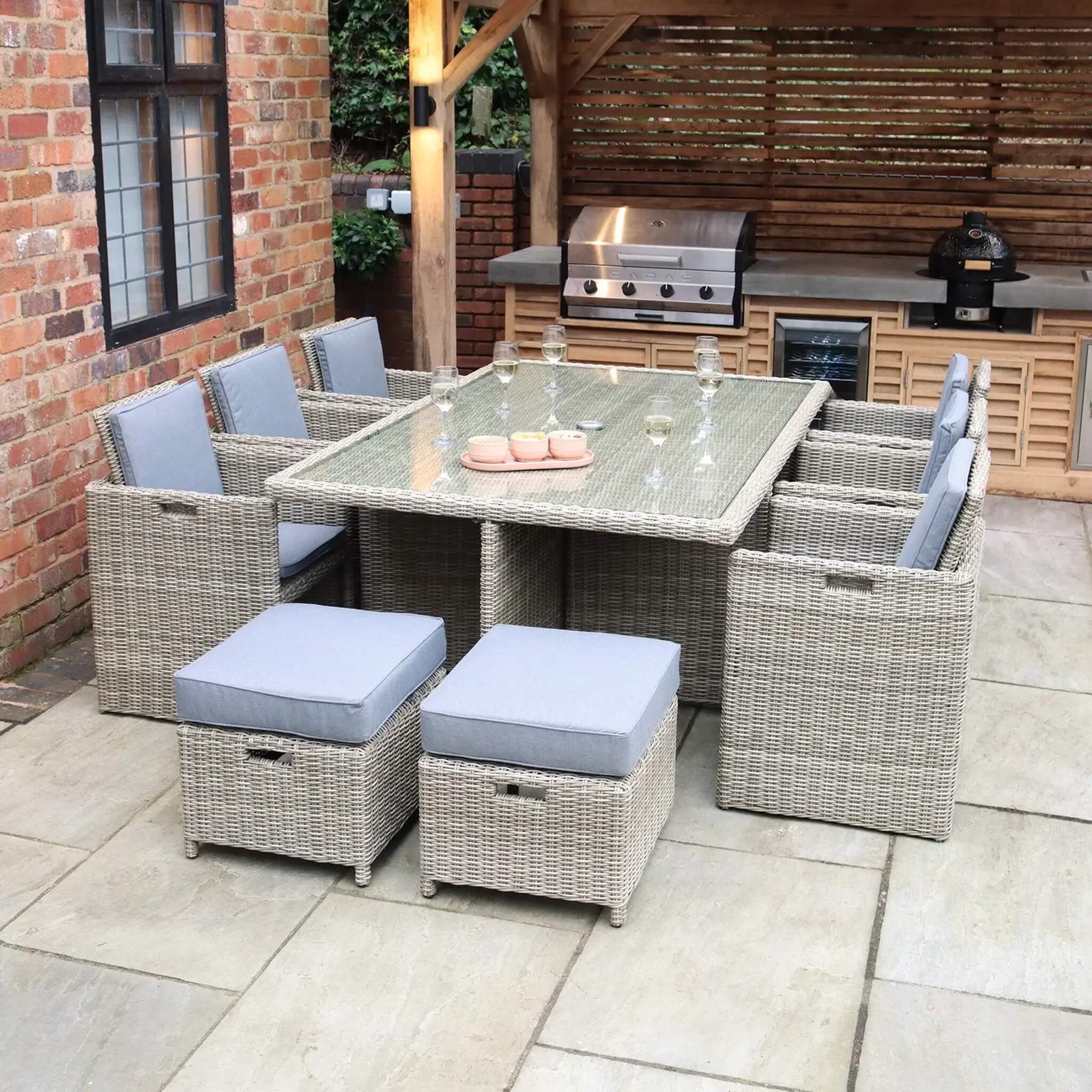 Wentworth Outdoor 10 Seater Cube Dining Set - Beige - Image 2