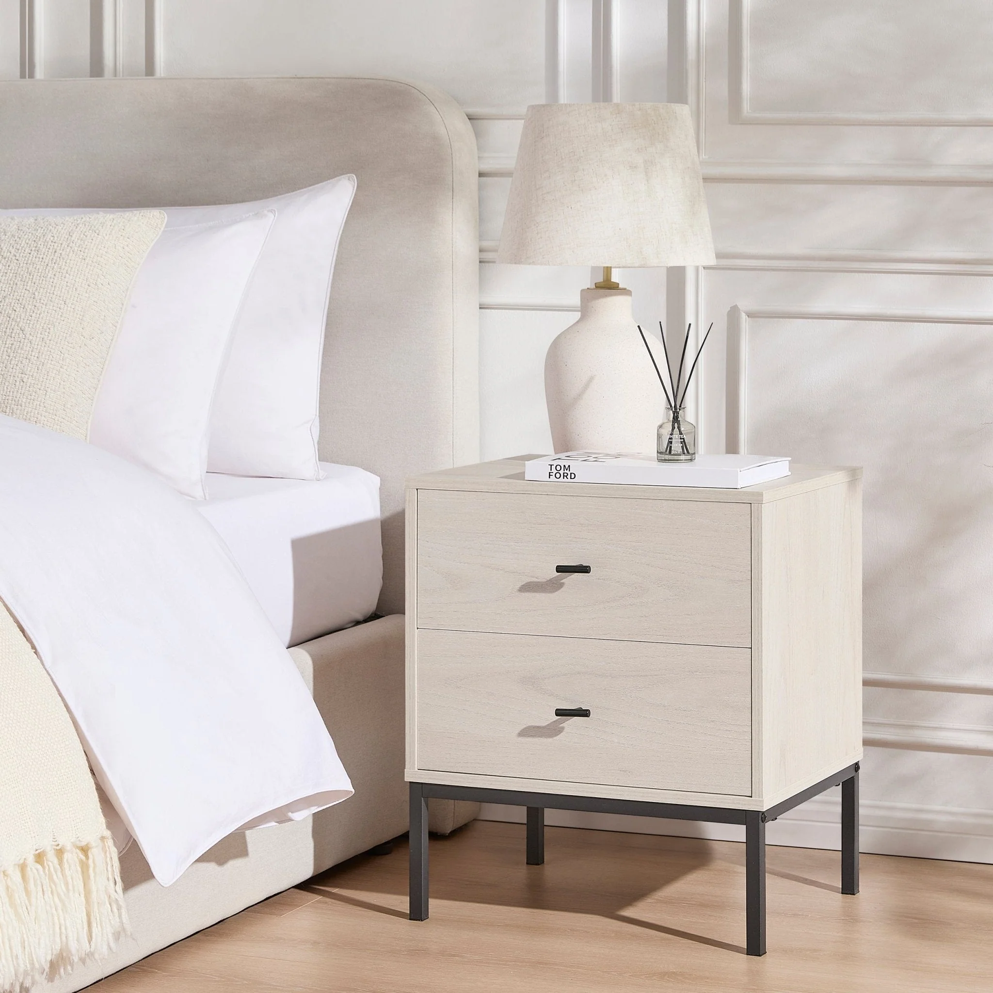 Willow 2 Drawer Bedside Table - Light Wood