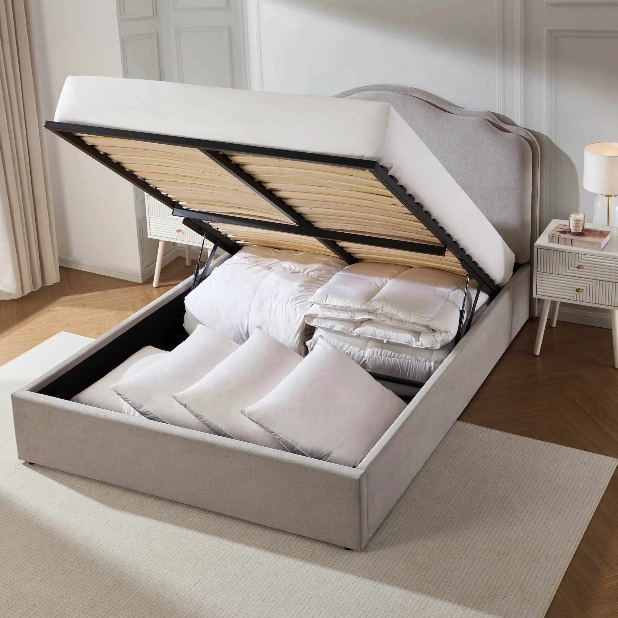 Wiltshire Chenille Ottoman Storage Bed - Light Grey - Image 7