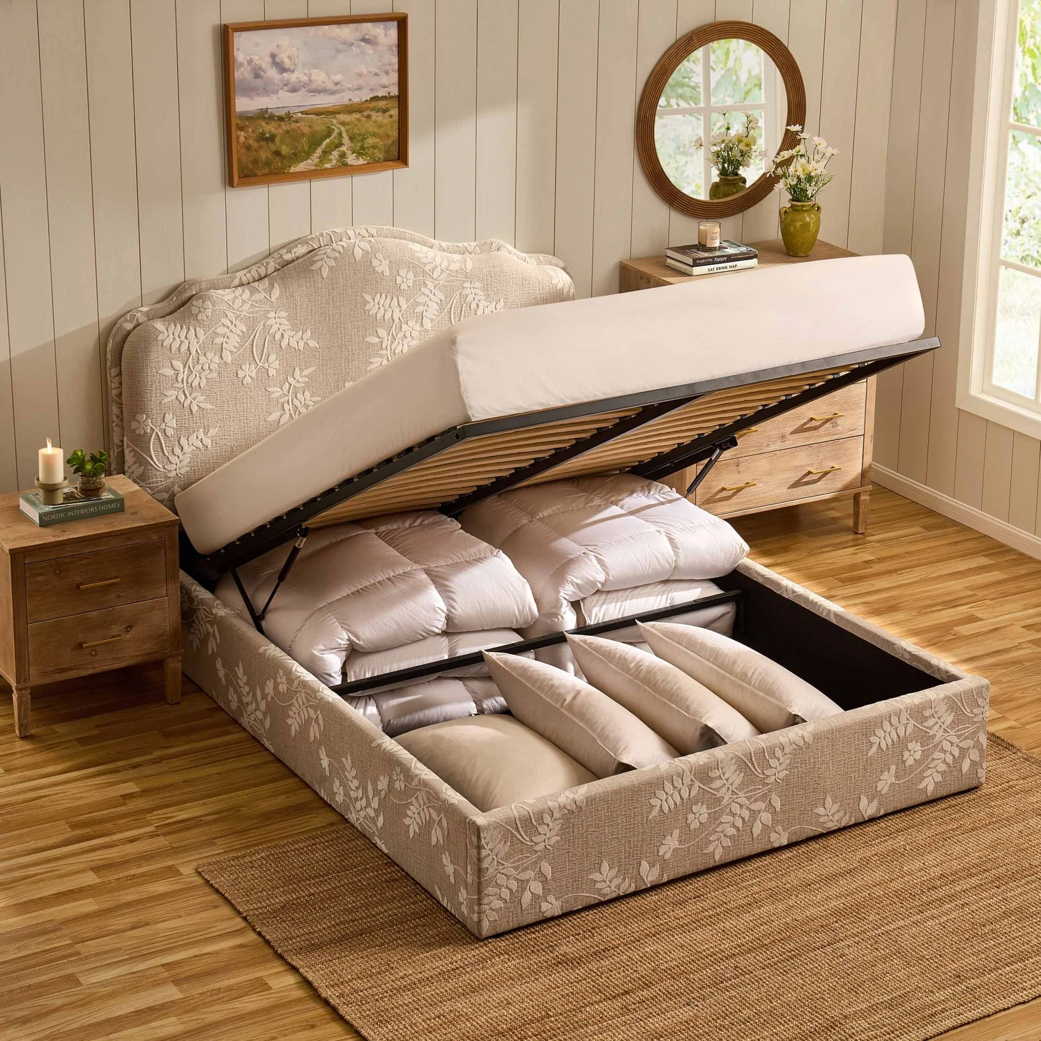Wiltshire Ottoman Storage Bed - Jacquard Floral - Image 6
