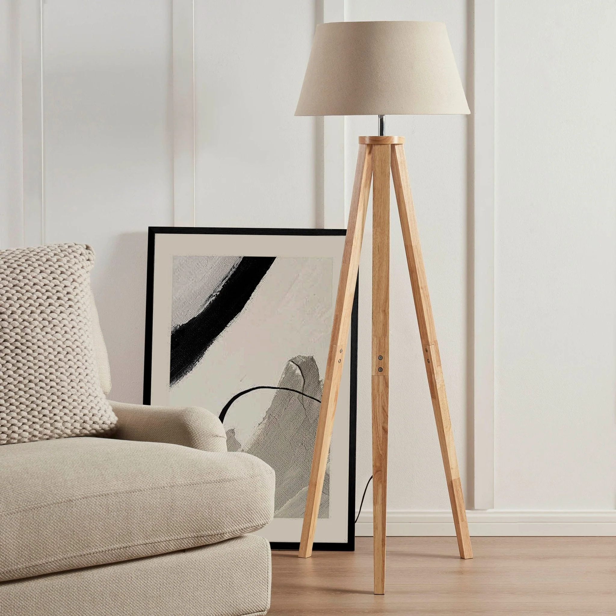 Wooden Tripod Floor Lamp - Natural
