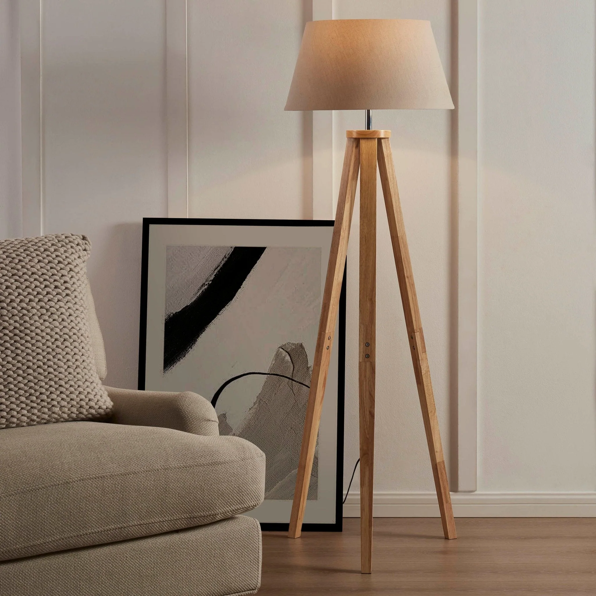 Wooden Tripod Floor Lamp - Natural - Image 2