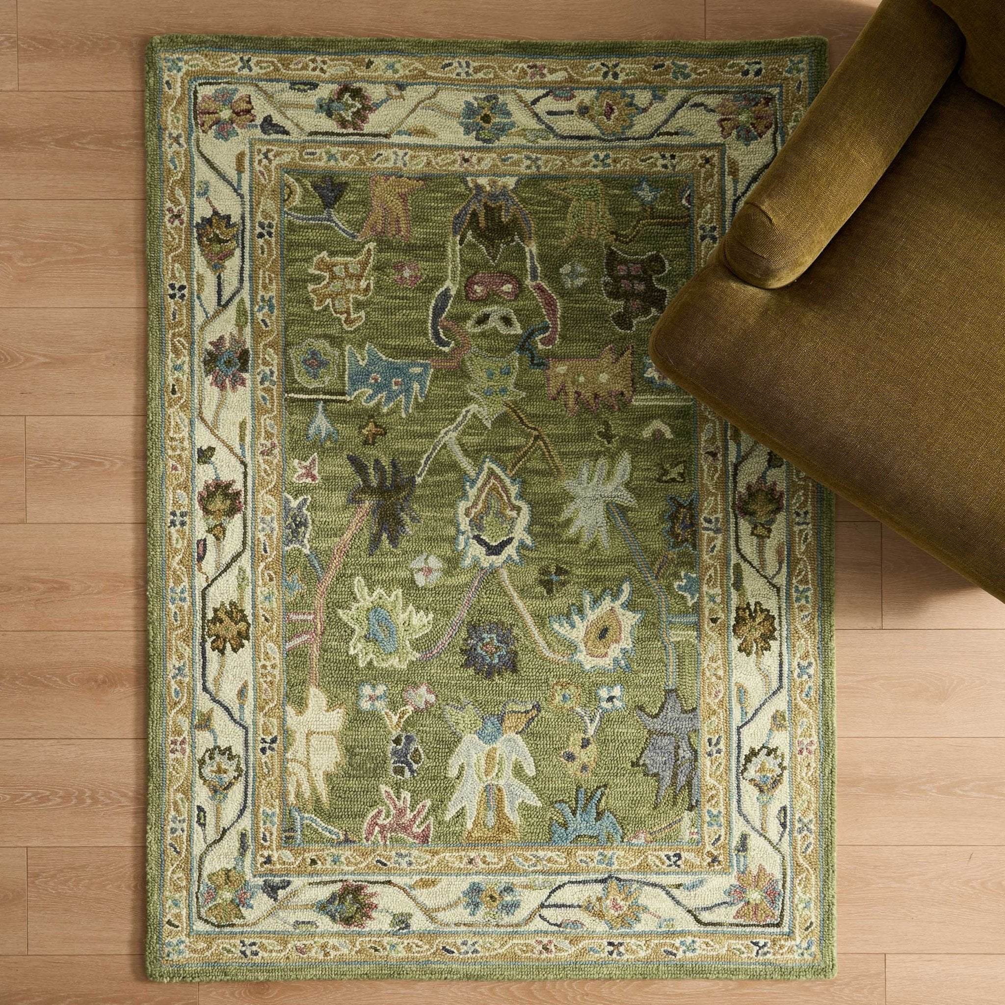 Wool Floral Pattern Rug - Green - Image 2
