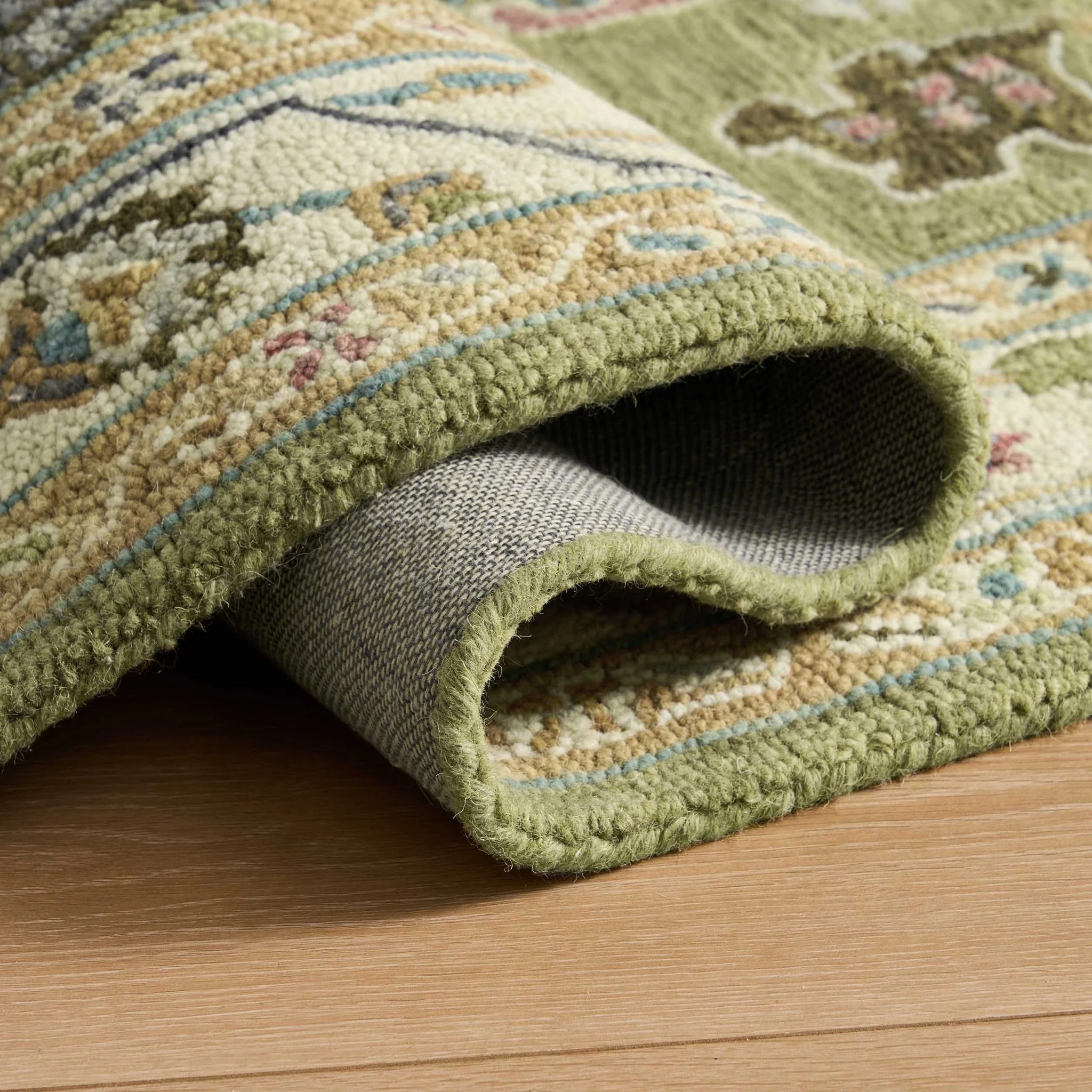 Wool Floral Pattern Rug - Green - Image 5