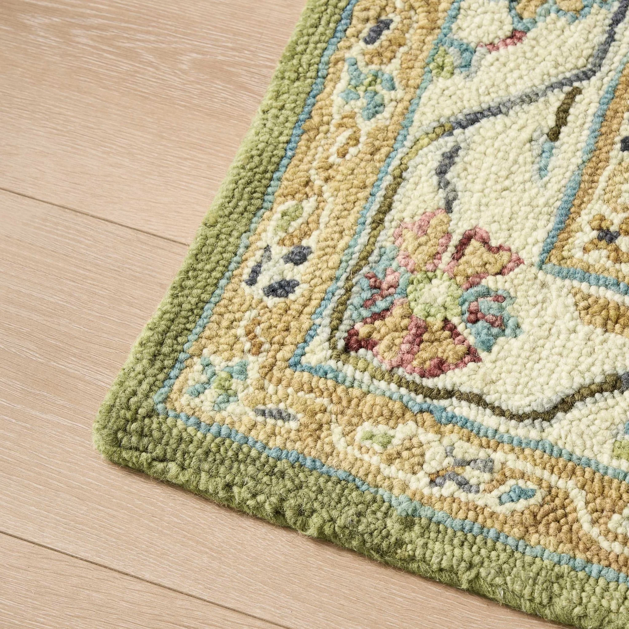 Wool Floral Pattern Rug - Green - Image 6