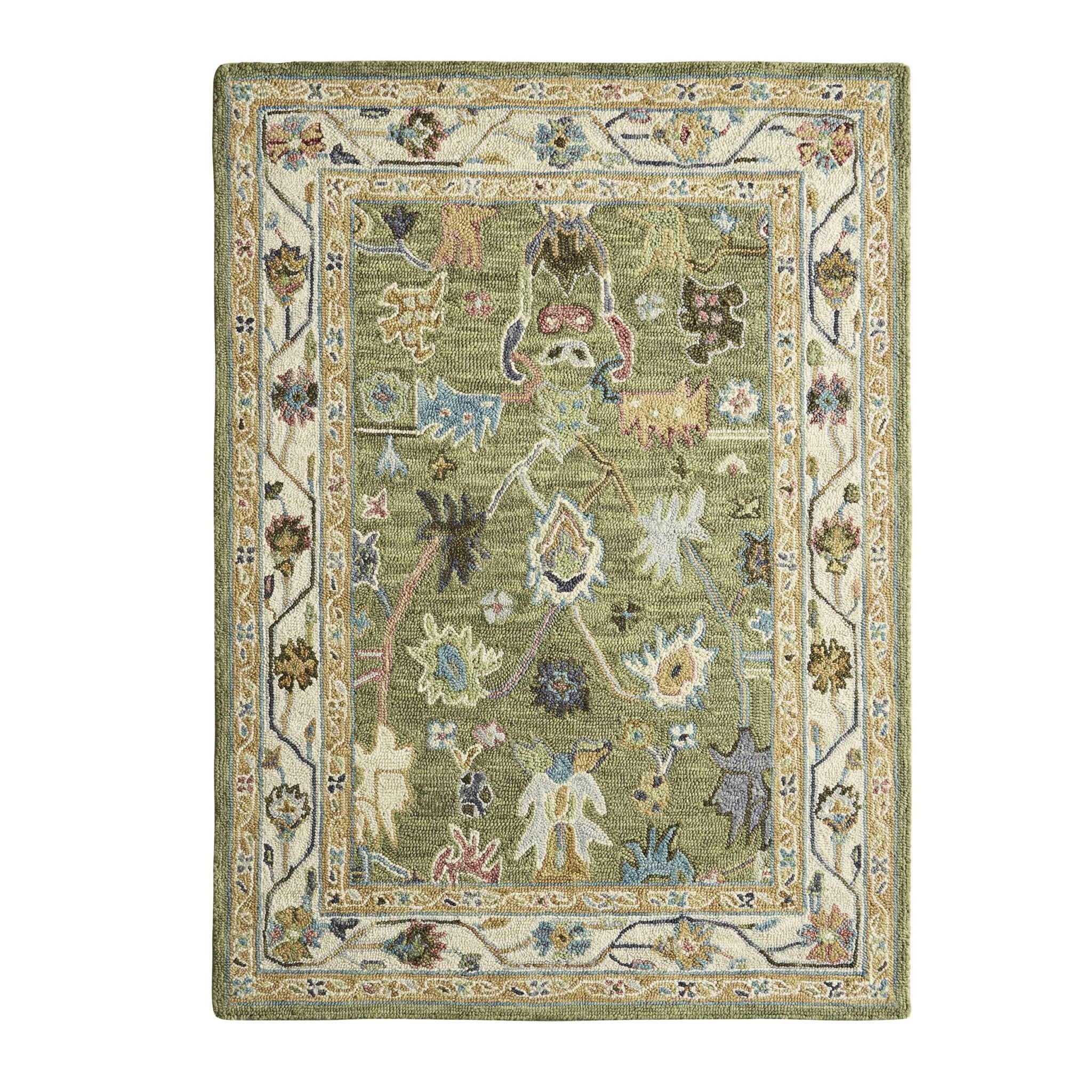 Wool Floral Pattern Rug - Green - Image 7