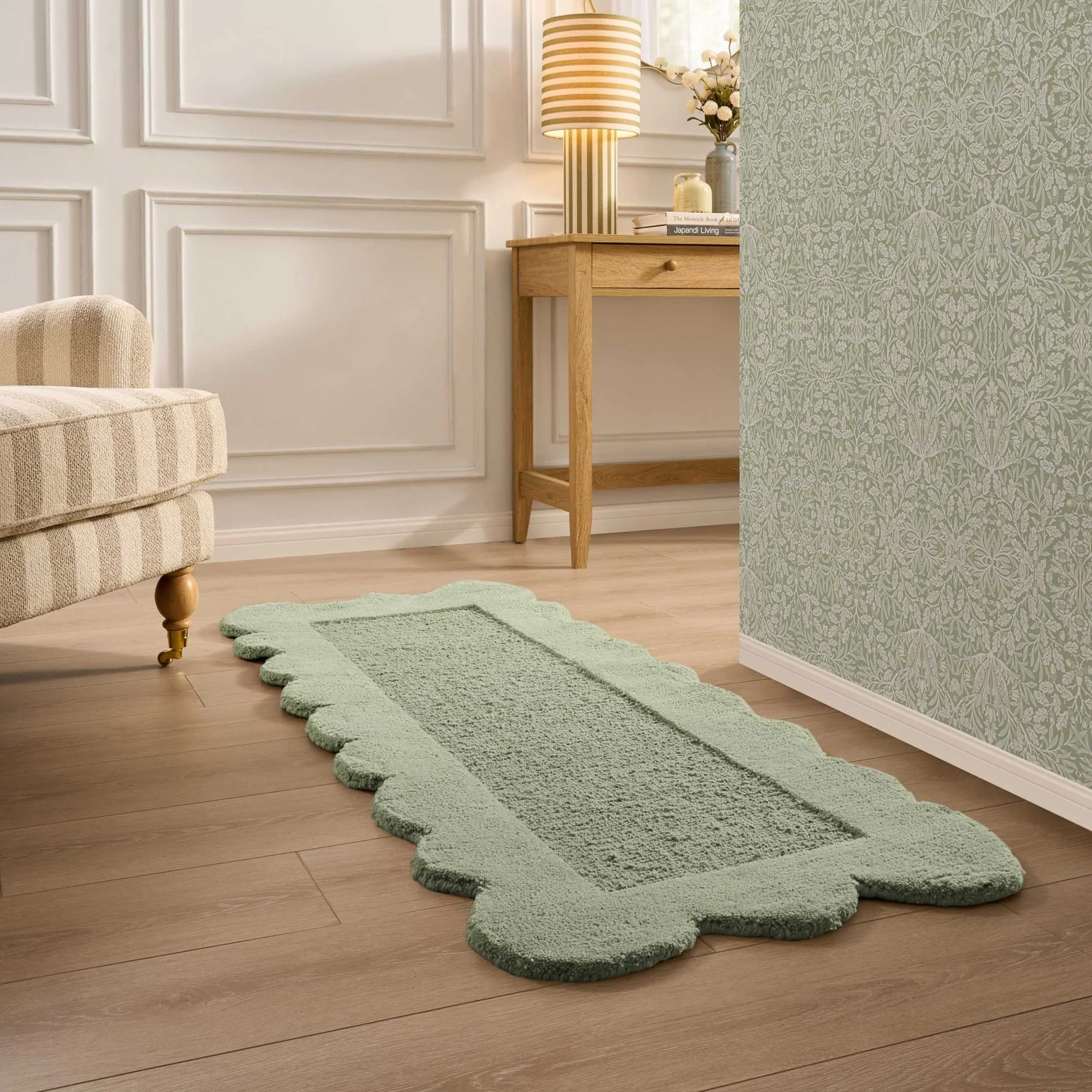 Wool Scallop Edge Runner - Sage