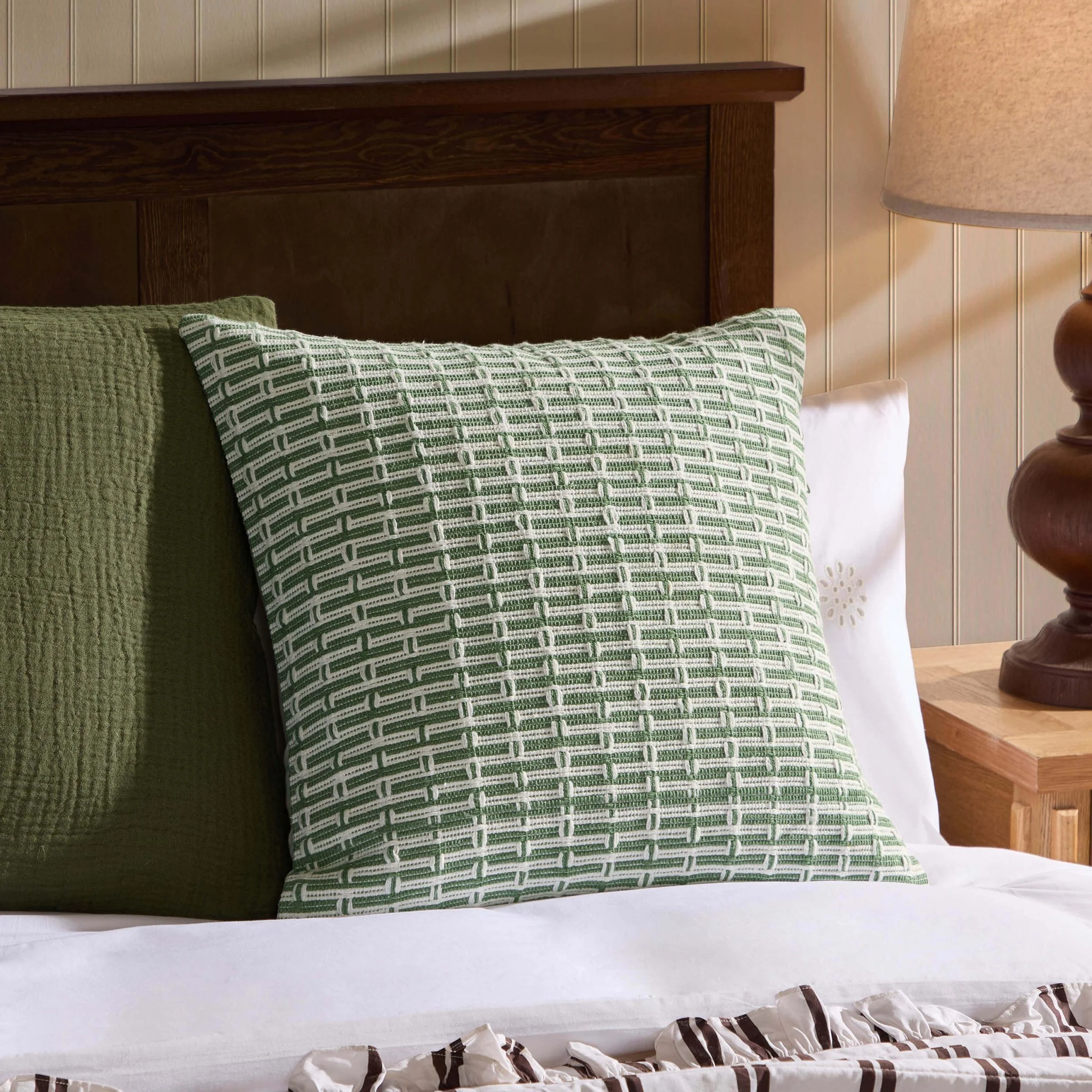 Woven Geometric Cushion Cover - Green
