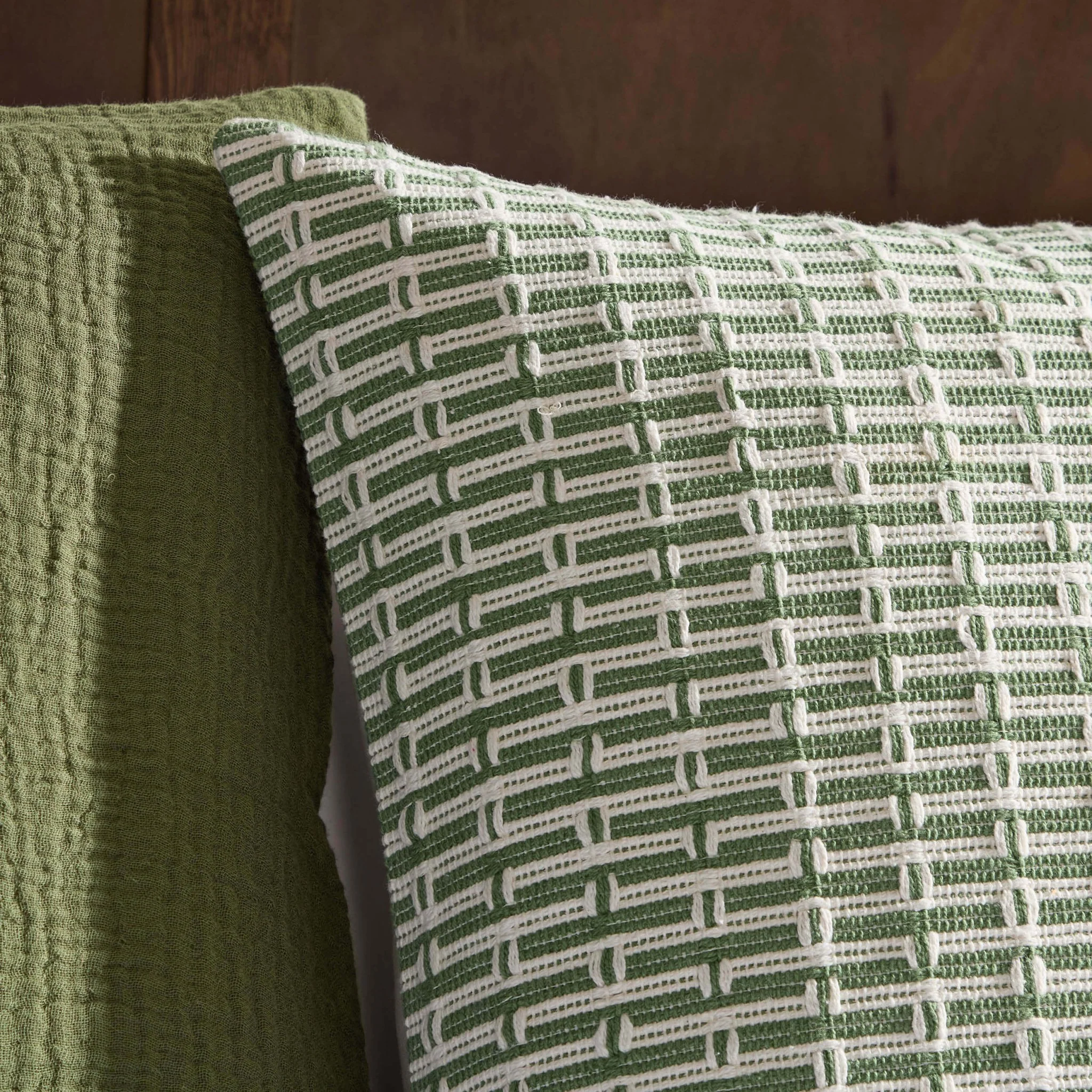 Woven Geometric Cushion Cover - Green - Image 2