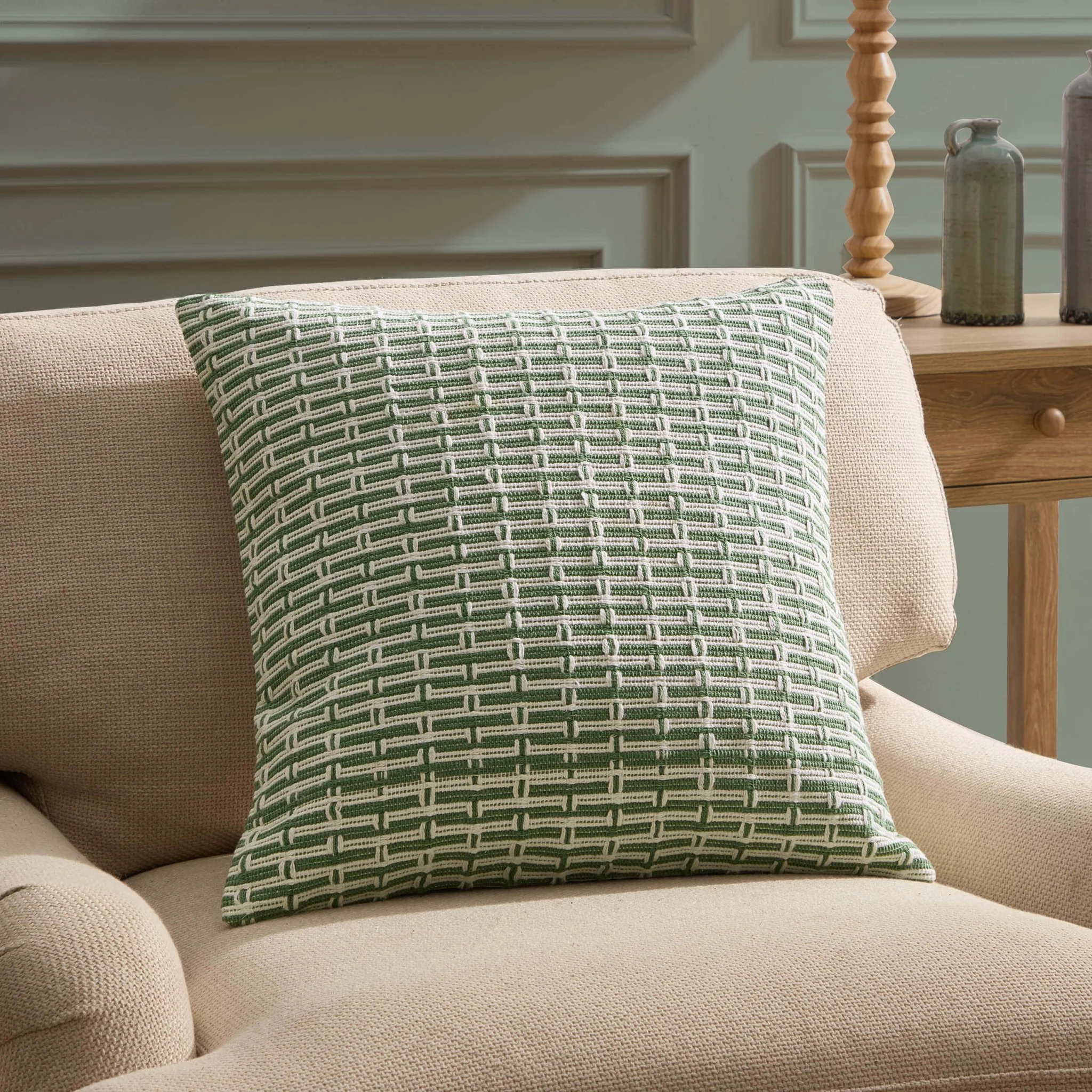 Woven Geometric Sofa Cushion Cover - Green