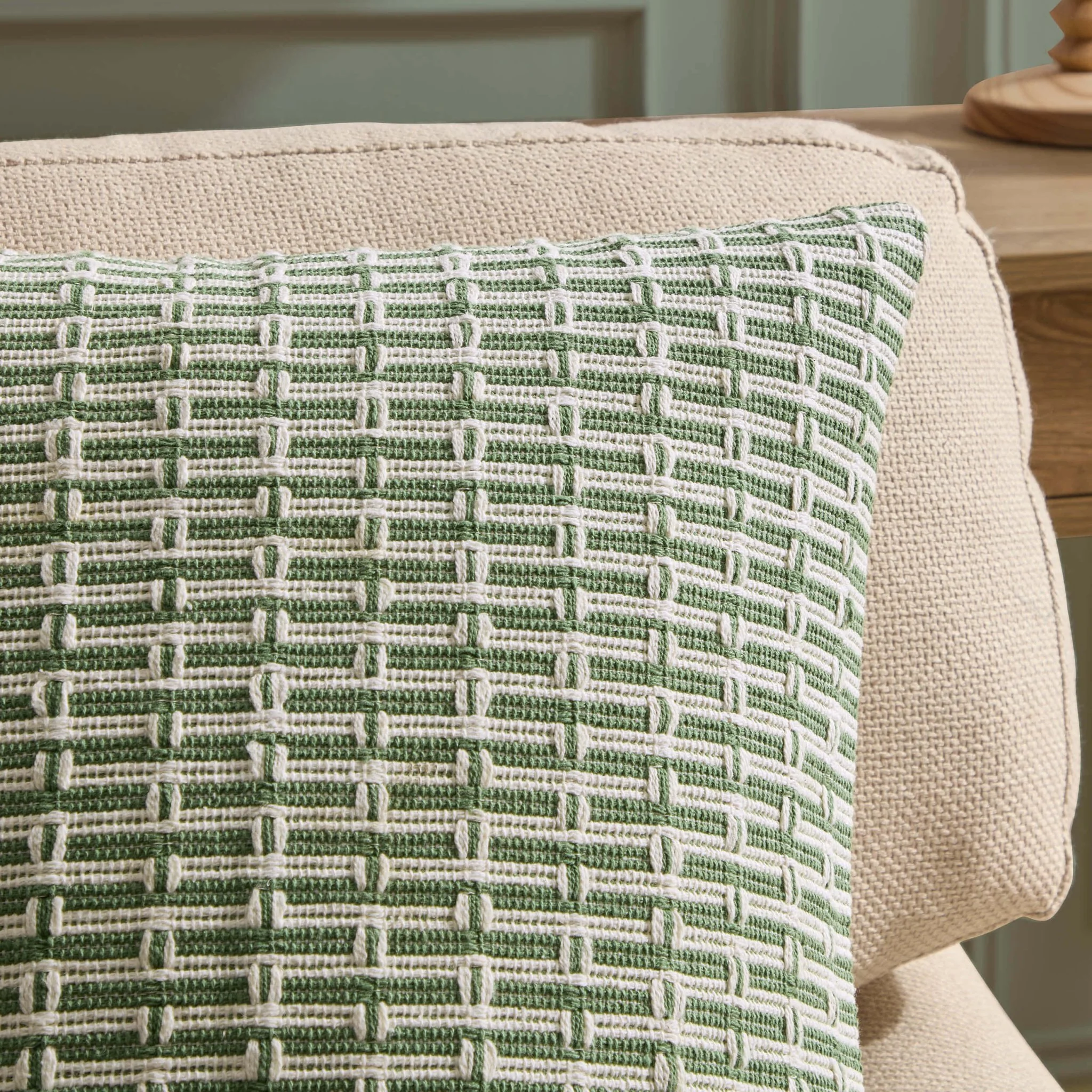 Woven Geometric Sofa Cushion Cover - Green - Image 2