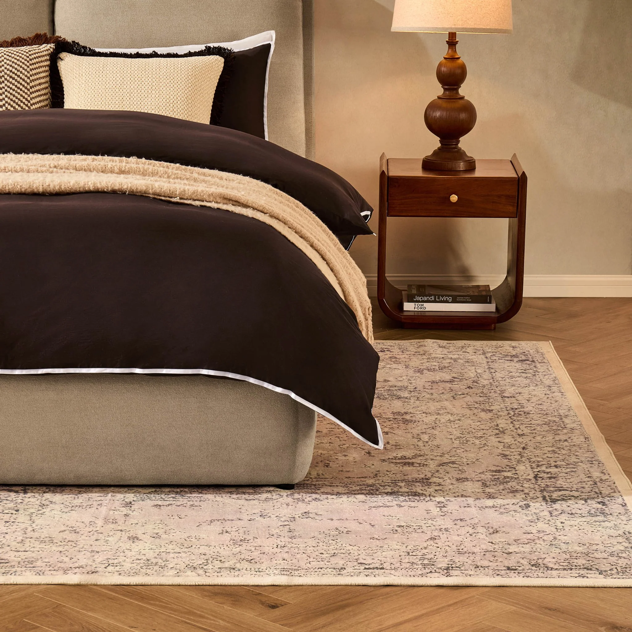 Cleo Acacia Wood 1 Drawer Bedside Table - Walnut - Image 4