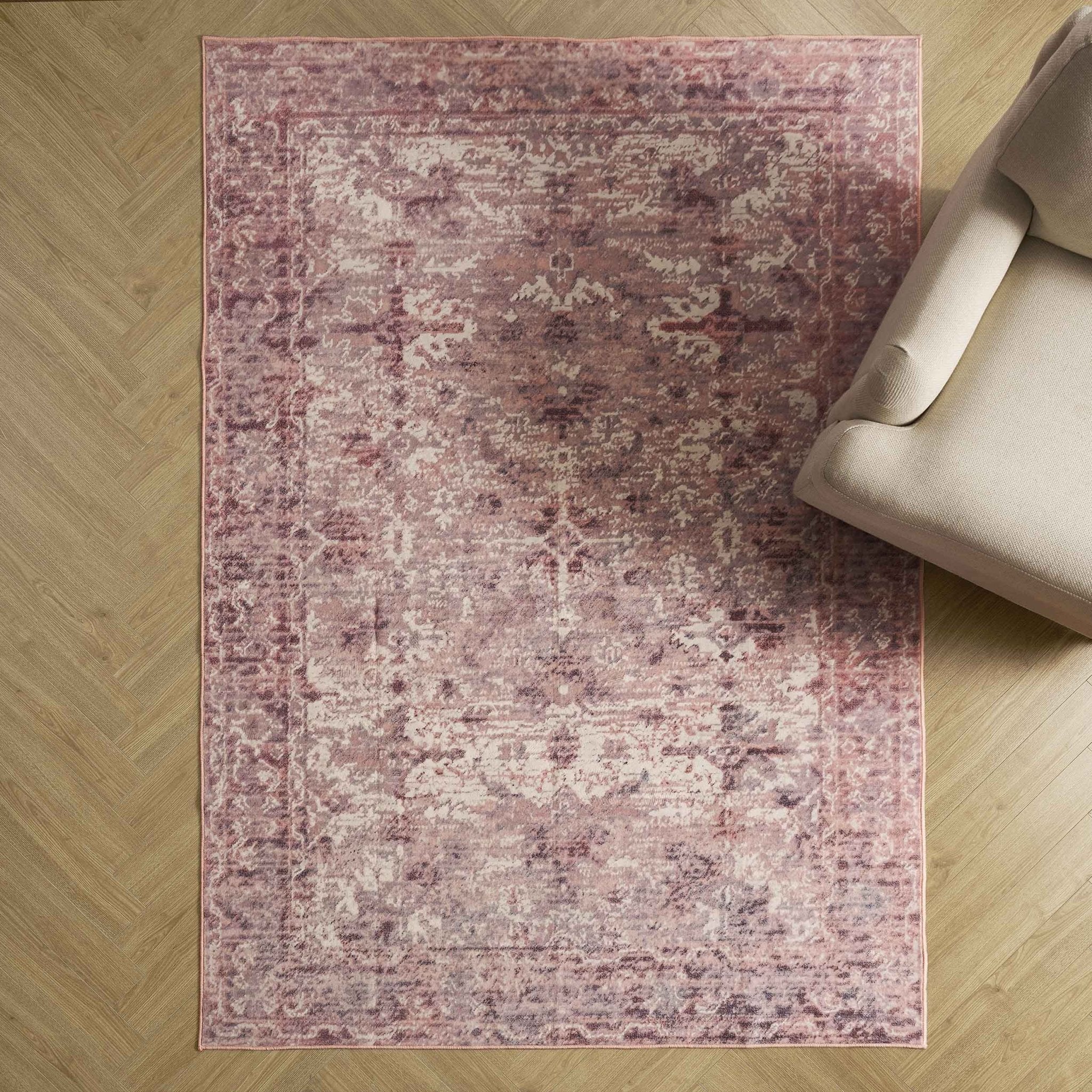 Zahra Persian Style Machine Washable Rug - Rose - Image 2