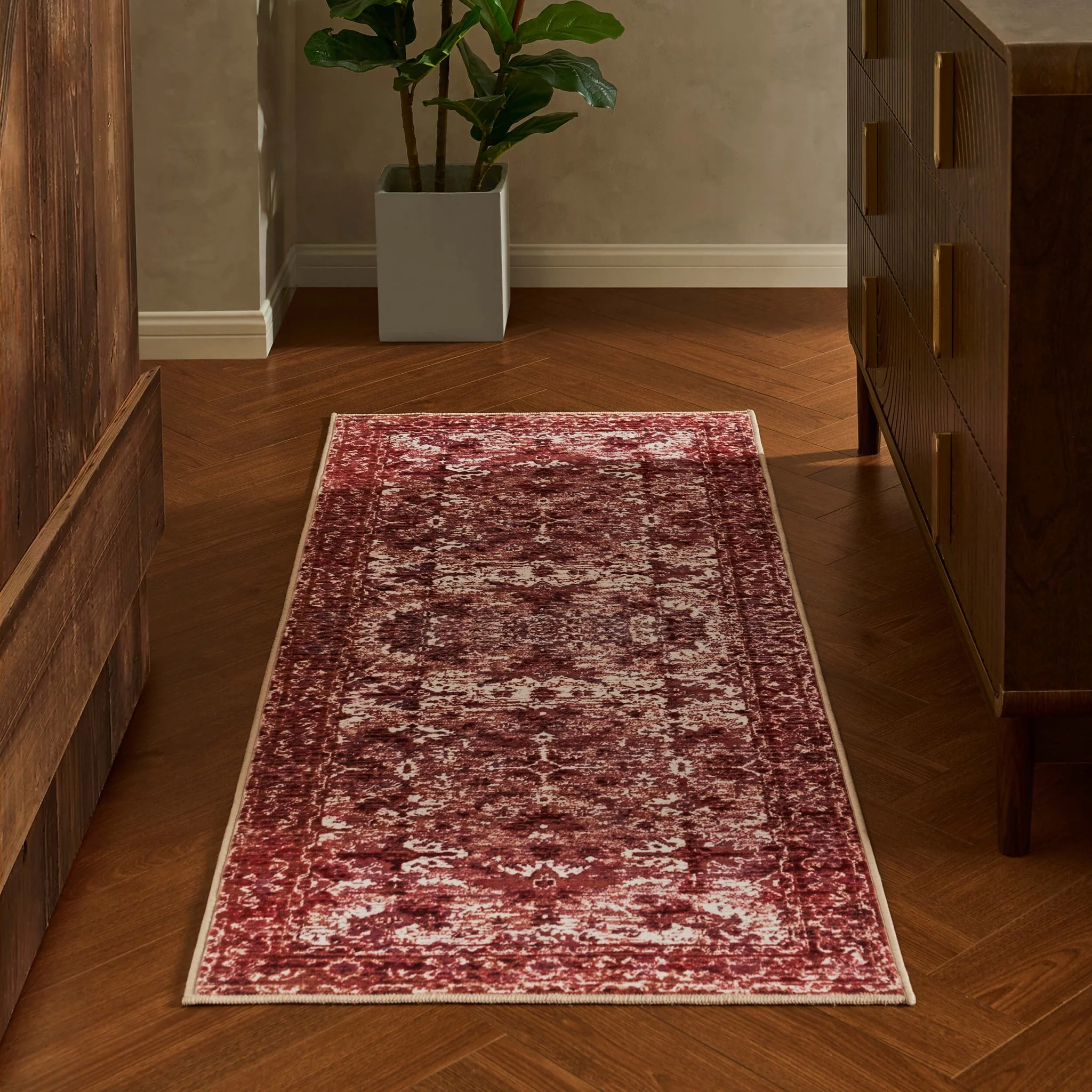 Zahra Persian Style Machine Washable Runner - Burnt Orange