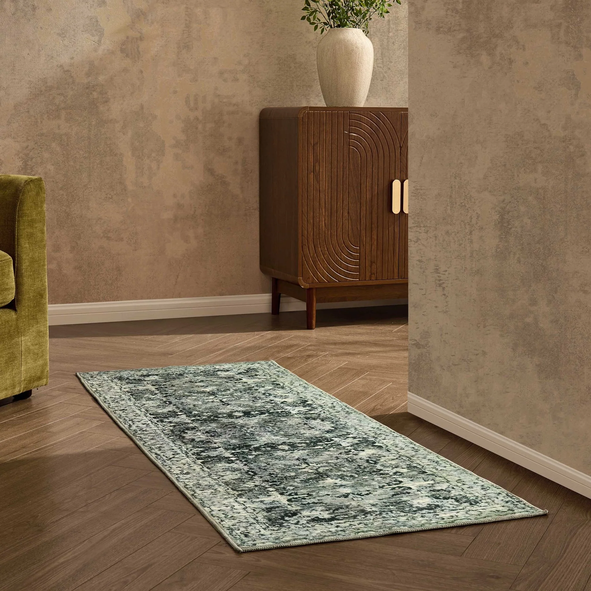 Zahra Persian Style Machine Washable Runner - Sage